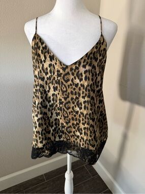 Zara Basic Leopard Print Satin Cami in Gold and Black